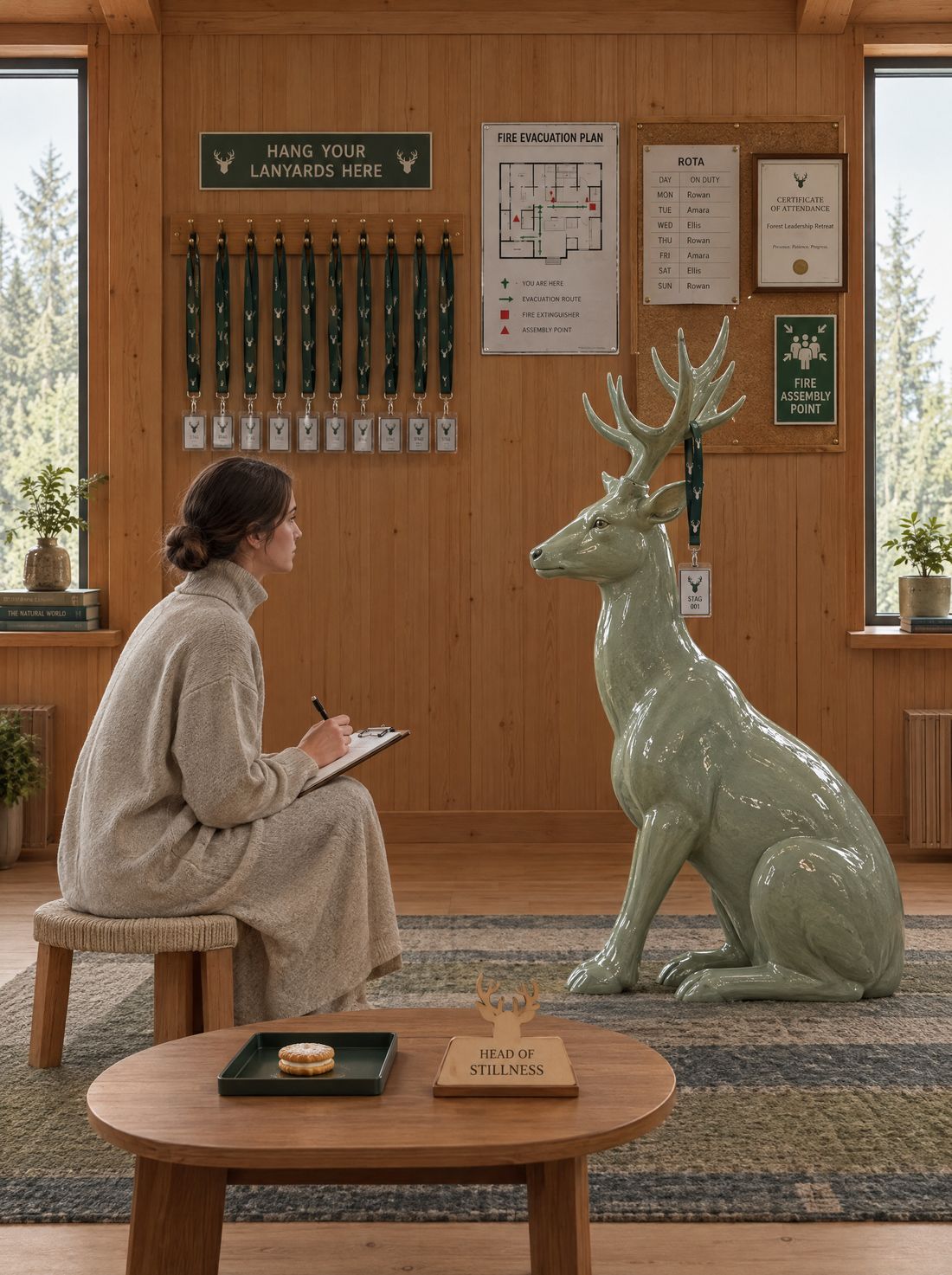 A guest holds a one to one with the stag.